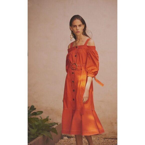 Derek Lam 10 Crosby Square
Neckline Midi Dress  in Red Tomato Size 12 / No Belt - Picture 1 of 1